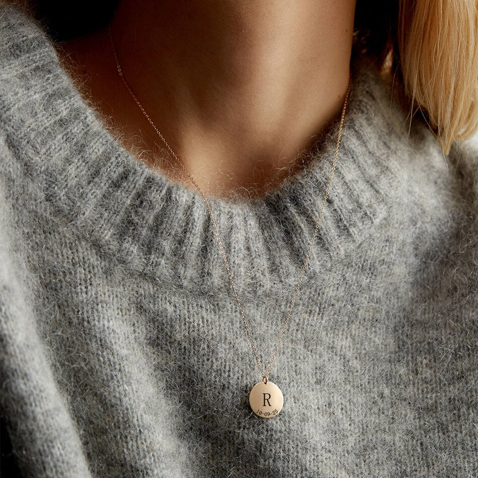 Plättchen Kette mit Initiale & Datum (Personalisiert)