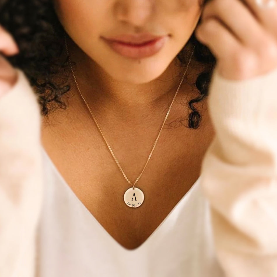 Plättchen Kette mit Initiale & Datum (Personalisiert)