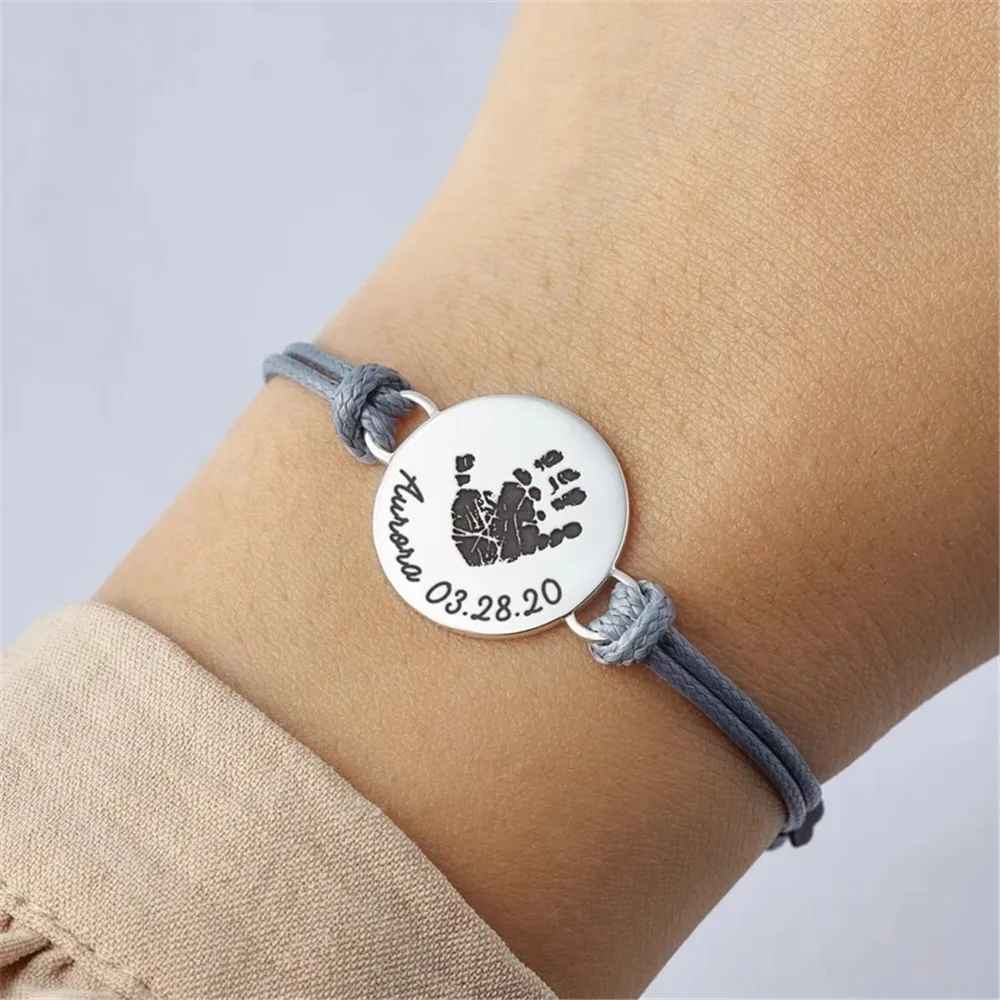 Engraved bracelet with baby footprint or handprint (Personalized)