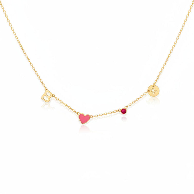 Sternzeichen mit Initialen-Herz & Geburtsstein Kette (Personalisiert)