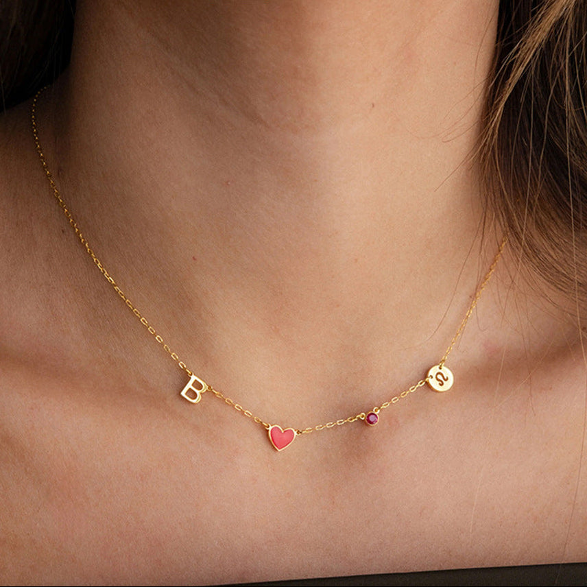 Sternzeichen mit Initialen-Herz & Geburtsstein Kette (Personalisiert)