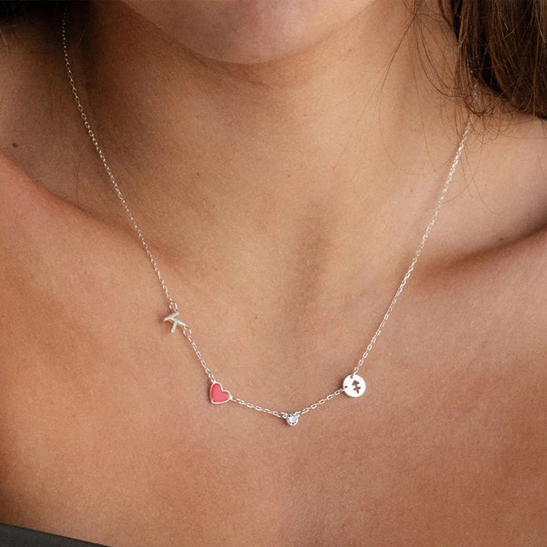 Sternzeichen mit Initialen-Herz & Geburtsstein Kette (Personalisiert)