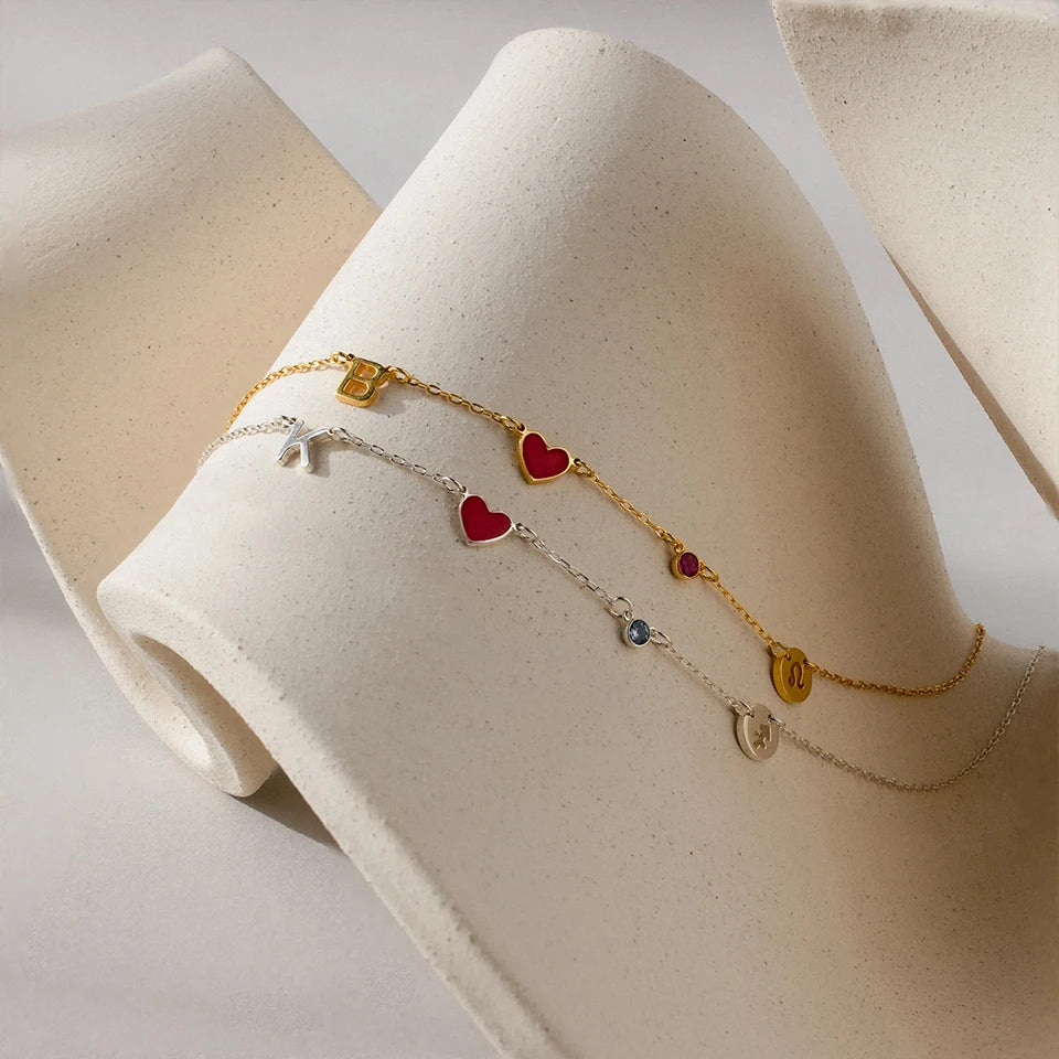 Sternzeichen mit Initialen-Herz & Geburtsstein Kette (Personalisiert)