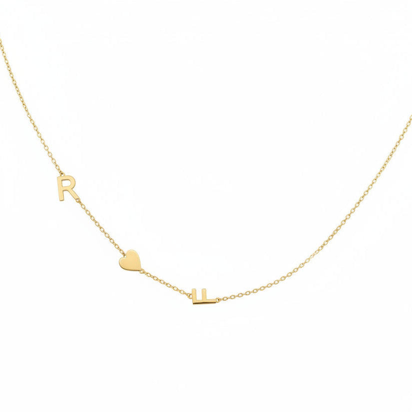 Two Letters with Heart Necklace Vertical (Personalized)
