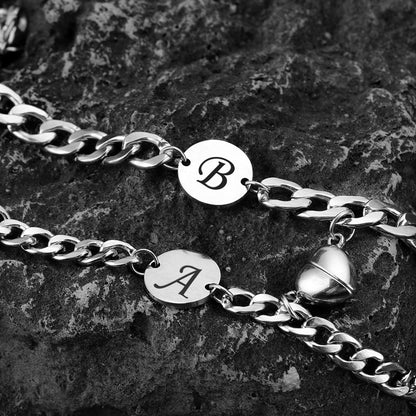 Partnerarmbänder Cuban mit Herz-Magnet