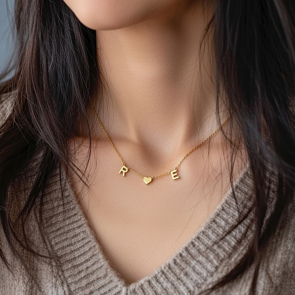Zweier Buchstaben mit Herz Kette (Personalisiert)