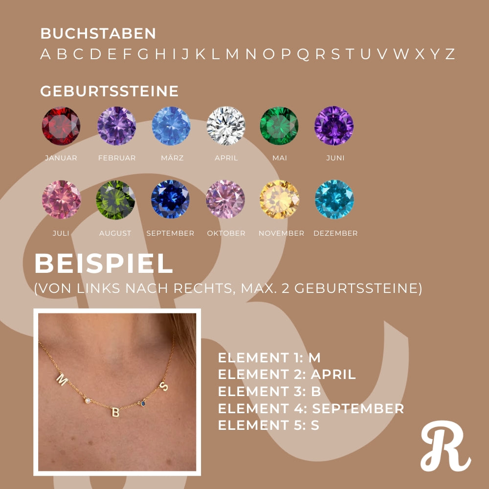 Buchstaben mit Geburtsstein Kette (Personalisiert)