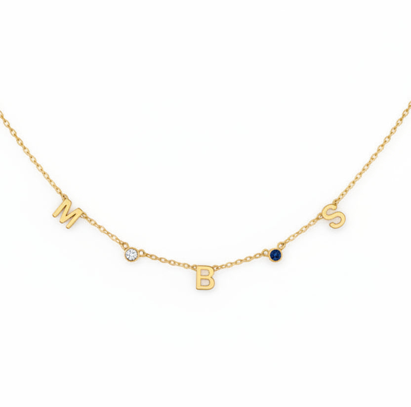 Buchstaben mit Geburtsstein Kette (Personalisiert)