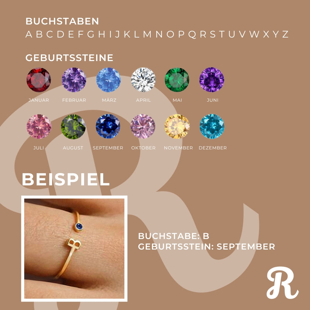 Buchstaben Geburtsstein Ring (Personalisiert)