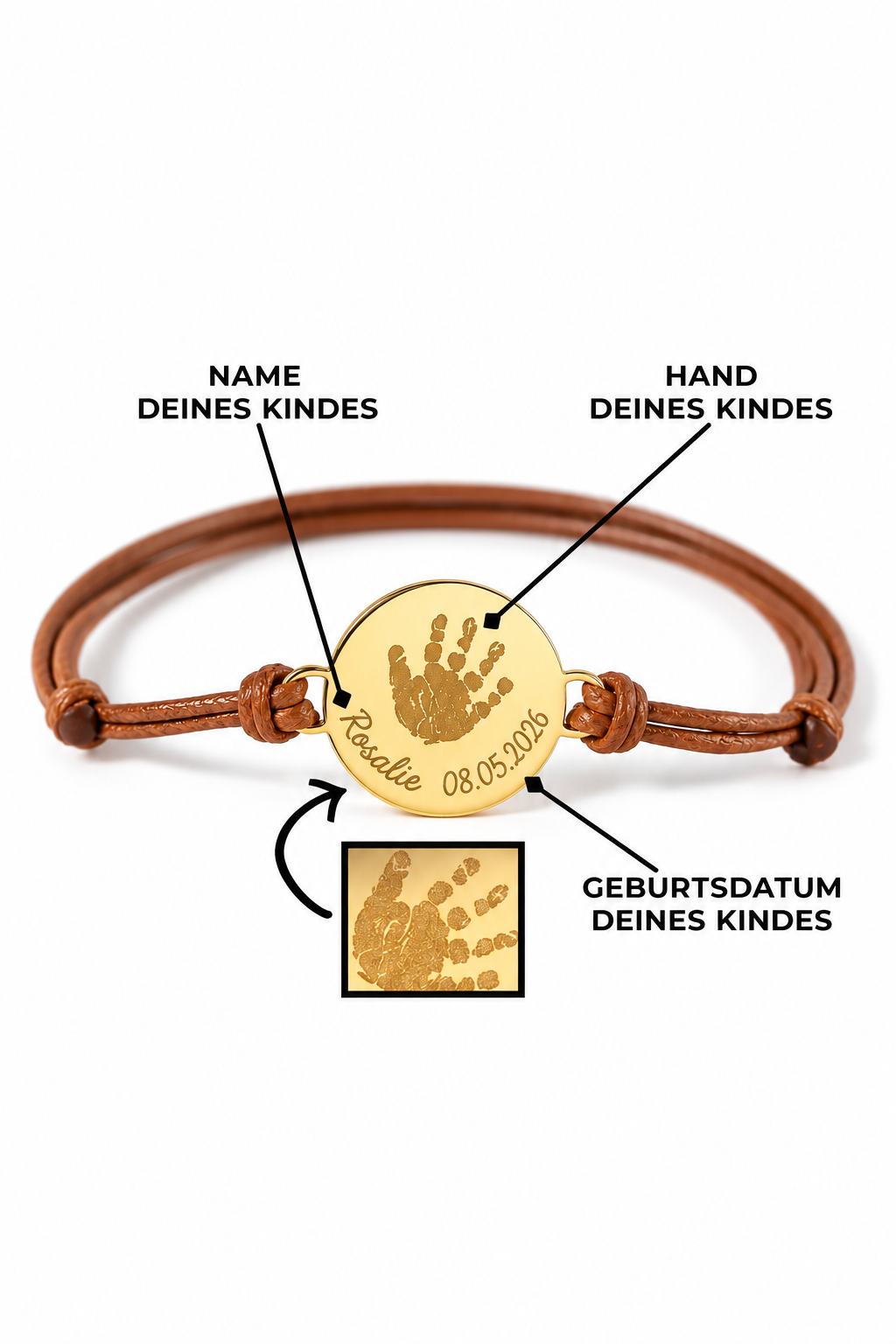 Gravur-Armband mit Baby-Fuß- oder Handabdruck (Personalisiert)